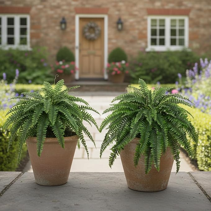 Trivon 28" Tall Outdoor Artificial Plants, Pack of 1 UV Resistant Artificial Boston Fern with 55 Branches, Faux Outdoor Flowers for Office & Living Room Decor, Fake Fall Mums Bush