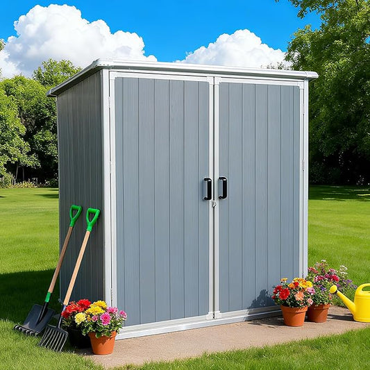 5x3 FT Resin Outdoor Storage Shed with Floor, Resin Cabinet with Lockable Doors, Waterproof Plastic Bike Tool Shed Easy to Install for Patio Furniture, Bikes, Grey