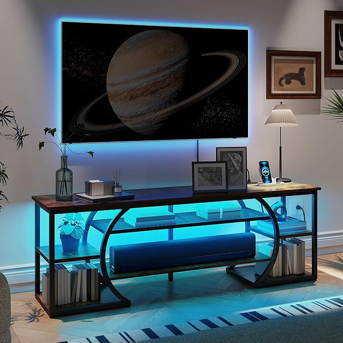 YITAHOME TV Stand for 65/70 Inch TV, LED TV Stands for Living Room w/Power Outlets, Entertainment Center with Storage, Wood Television Stand, TV Console Table, Rustic Brown