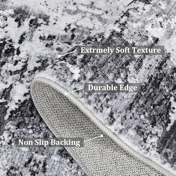 Modern Abstract 2x8 Runner Rug Non Slip Non Shedding Low Pile Stain Resistant Rug for Bedroom Living Room,Grey