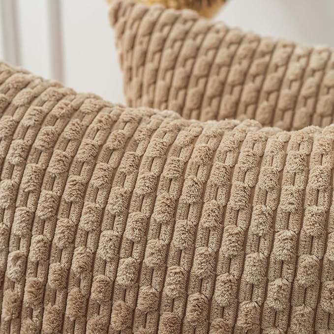Kevin Textile Pack of 2 Tan Corduroy Decorative Throw Pillow Covers 24x24 Inch Soft Boho Striped Pillow Covers Modern Farmhouse Home Decor for Autumn Sofa Living Room Couch Bed