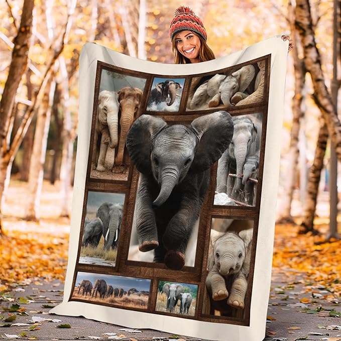 Yibuda Elephant Family Blanket Cute Elephant Flannel Plush Throw Blanket Cozy Wildlife Animal Decor Fleece Stuff Blanket Gifts for Lover Girls Boys Kids Adults Women Bed Travel 50"x60"