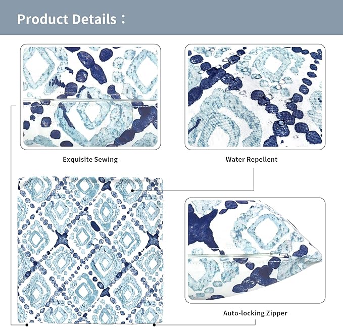 Outdoor Throw Pillow Covers 18”x18”, Decorative Pillow Covers for Patio Furniture, Modern Cushion Cases for Garden Couch Home Sofa Bed Office Chair, Pack of 2, Boho Geometry Blue