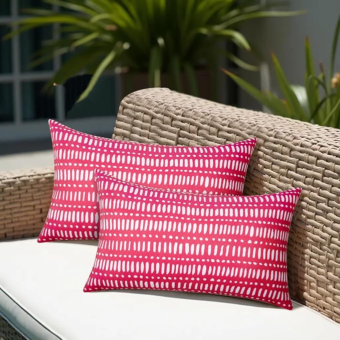 Pack of 2 12x20 Outdoor Pillows, Waterproof Throw Pillows with Inserts, Decorative Lumbar Pillows for Patio, Garden, Couch, Furniture, Sofa, Bed, Living Room(Pebble Red)