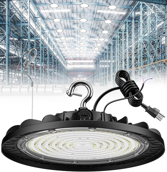 UFO LED High Bay Lights 150W 22500LM, 5000K 0-10V Dimmable High Bay Led Shop Lights AC100-277V with 5' Cable Plug, ETL Listed High Bay Light for Warehouse Garage Factory Gym Workshop Barn