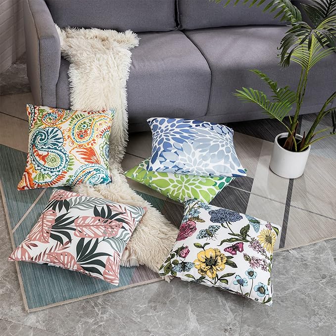 Outdoor Pillows, Pack of 2 Waterproof Decorative Throw Pillows with Inserts, 18”x18” Square Pillows for Couch, Sofa and Patio Furniture