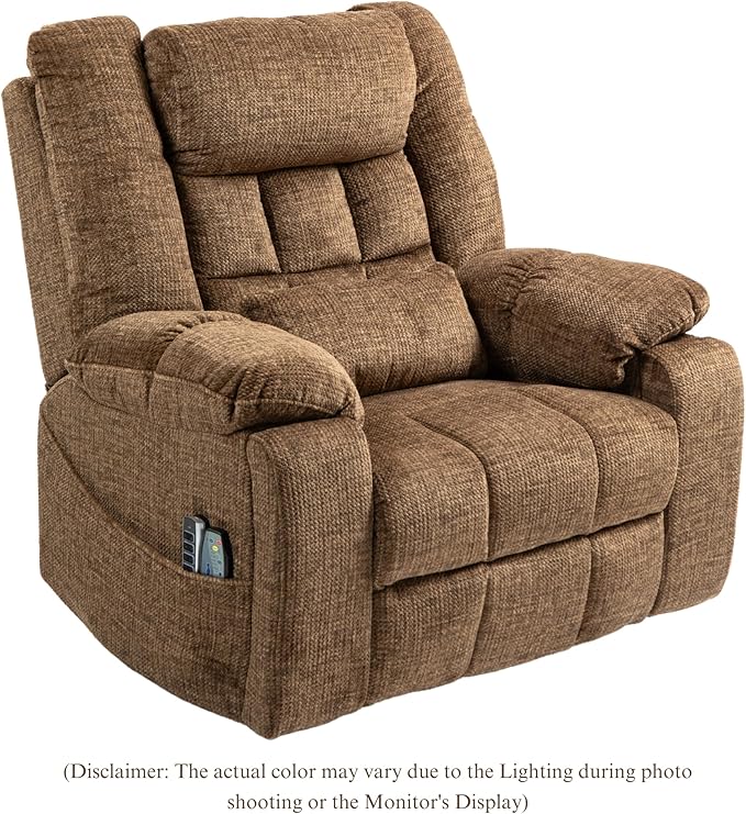 4-Motor Power Lift Chair with Heat & Massage - Power Adjustable Headrest, Backrest, Lumbar & Footrest - 27-inch Wide Seat Lay Flat Recliner, 8-Point Massage (Lumbar Heating)