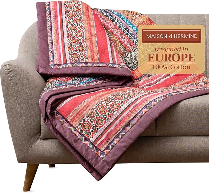 Maison d' Hermine Throw Blanket for Couch Lightweight Soft Warm Breathable Cotton Throw Blankets for Bed Girls Boys Women Men Gifts Sofa Travel Living Room Chair Bedding (60"x80", Ispahan)
