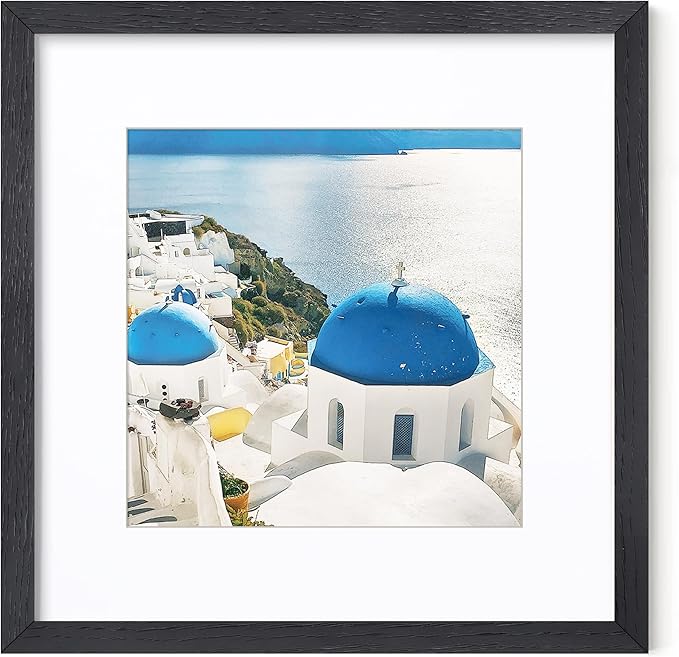 Axeman 12x12 Picture Frame with Mat for 8x8, Solid Oak Wood Square Picture Frame with Tempered Glass, Natural Wooden 12x12 inch Photo Frame for Wall Home Decor Art Photo and Prints, Black