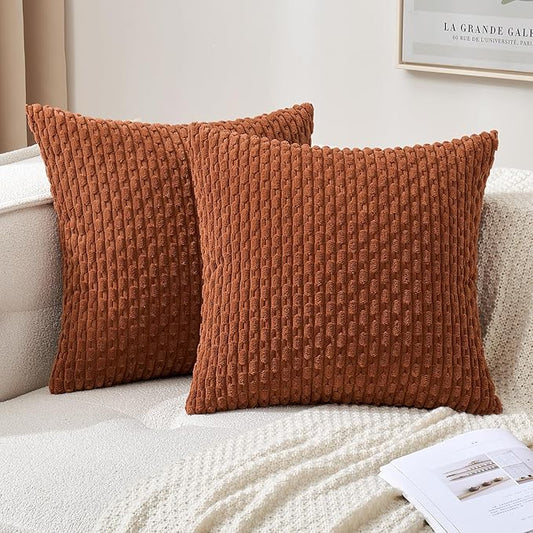 MIULEE Fall Burnt Throw Pillow Covers Soft Corduroy Decorative Set of 2 Boho Striped Pillow Covers Pillowcases Farmhouse Home Decor for Couch Bed Sofa Living Room 20x20 Inch