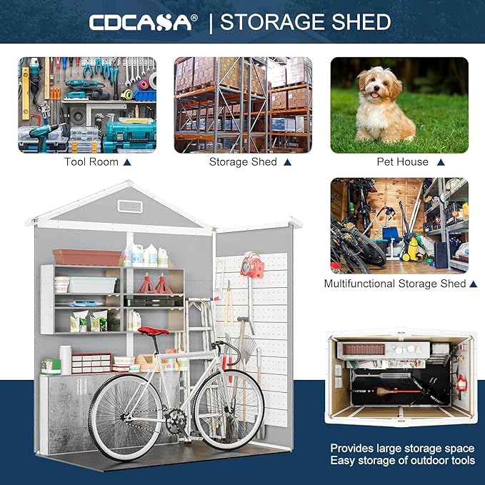 CDCASA 6x3 FT Resin Storage Shed, Waterproof Outdoor Storage Sheds with Floor & Window & Double Lockable Doors, Tool Shed for Garden, Patio, Backyard, Light Grey