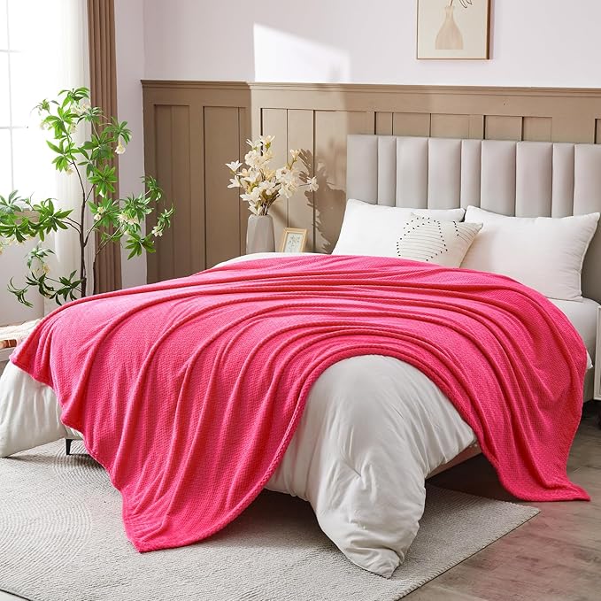 NEWCOSPLAY Super Soft Queen Blanket Dark Rose Red Premium Silky Flannel Fleece Leaves Pattern Lightweight Bed Blanket All Season Use (Dark Rose Red, Queen(90"x90"))