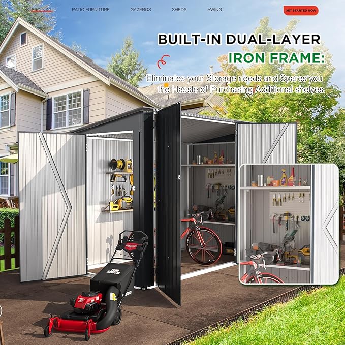 AECOJOY 7x4 Outdoor Lean to Shed, 4x7 Bike Storage Sheds & Outdoor Storage Clearance, Small Metal Horizontal Shed, Storage Cabinet for Garden, Yard for Outside