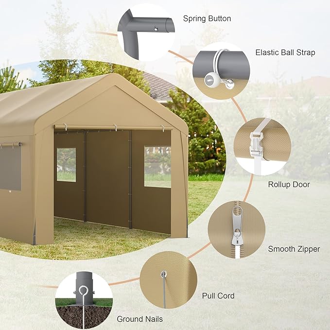 Morngardo Carport 10'x20', Heavy Duty 120 LBS Car Canopy Portable Garage with Roll-up Windows, Removable Sidewalls & Doors for Truck Boat Car Port, Party, Storage