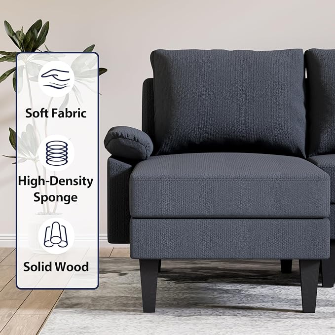 U Shaped Sectional Couch, Convertible Modular Sectional Sofa with Chaise & Ottomans, Modern 6 Seat U Shaped Couches for Living Room Apartment, Blue