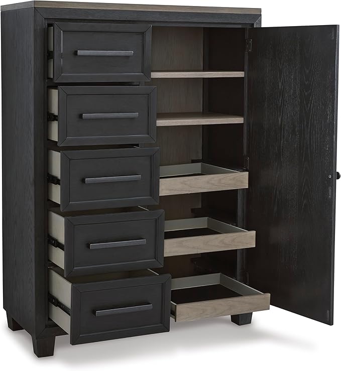 Signature Design by Ashley Foyland Contemporary Door Chest with Felt-Lined Top Drawer, Black