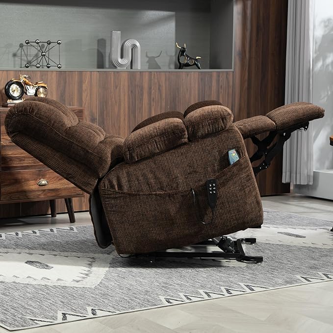 3-Motor Lift Chair with Adjustable Seat Height Zero Gravity Lay Flat Recliner with Heat Massage - Flip Arm Storage Cup Holders - Power Lift Recliner for Elderly – Big Tall 400 lbs (Dark Brown)