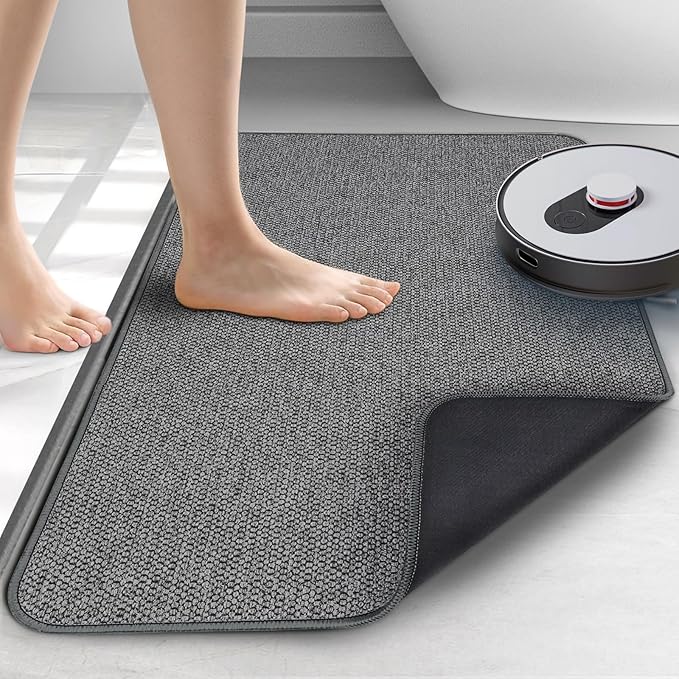 Thin Bathroom Rugs, Bath Mat Super Absorbent, Bath Rugs Rubber Backing Non-Slip, Quick Dry Machine Washable, Cozy Cloth Bathroom Mat fit Under Door/Bathtub/Sink/Shower/Kids 19''x30''-Dark Grey