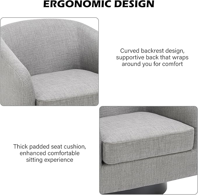 Swivel Barrel Accent Chair, Modern Round Linen Arm Chair for Living Room, Bedroom, Comfy Club Reading Chairs for Adults（Linen Fabric, Khaki, Set of 4