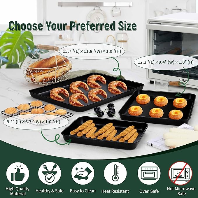 Herogo Nonstick Carbon Steel Baking Sheet Pan Set, 11.8×15.7×1 Inch Rectangle Cookie Sheet Bakeware Set for Oven, 2 Pack Multipurpose Kitchen Cookware, Non Toxic & Heavy Duty & Easy Clean-Large