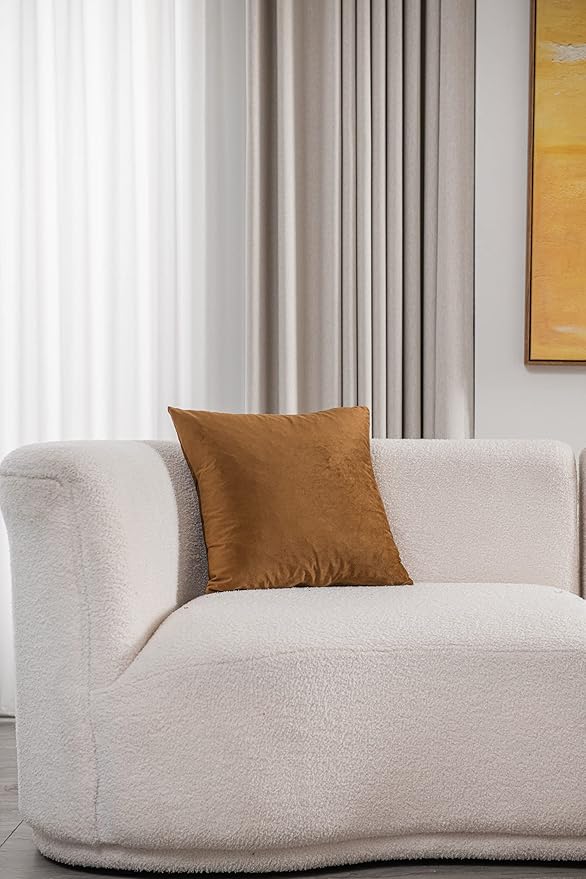 DEZENE Throw Pillow Cases 16x16 Golden Brown: 2 Pack Cozy Soft Velvet Square Decorative Pillow Covers for Farmhouse Home Decor