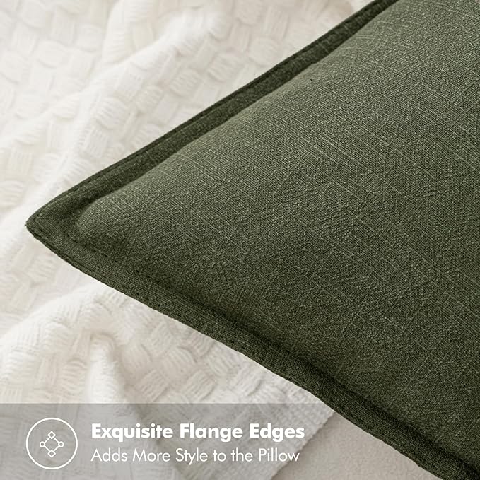 MIULEE Decorative Linen Euro Sham Pillow Covers 26x26 Dark Olive Green Boho Farmhouse Neutral Couch Throw Pillows for Bed Pack of 2 Accent Modern Pillowcase Sofa Livingroom Home Decor