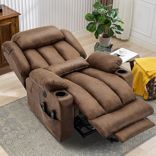 MEETWARM Oversized Dual Motor Lay Flat Power Lift Recliner Chair for Big Elderly with Heat Massage, Large Sleeping Electric Recliner with Extended Footrest, Lumbar Pillow, USB & Type-C Ports, Brown