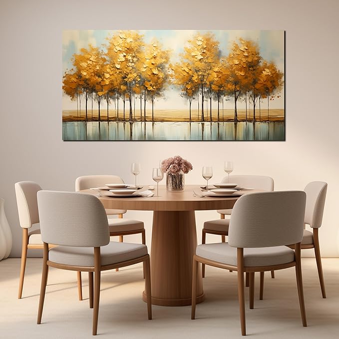 Large Canvas Painting Yellow Forest Theme Decorative Painting with Frame Can be Directly Hanging Wall Decorative Painting for Living Room Bedroom Office Room Decor Painting Artwork Size 30x60