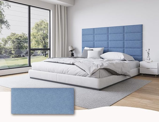 Queen Size Headboard Only, Upholstered 9PCS Wall Mounted Stick-On Bed Head Board, Interior Tufted Fabric Panels for Bedroom Decor, 10"x24" Each, Light Blue