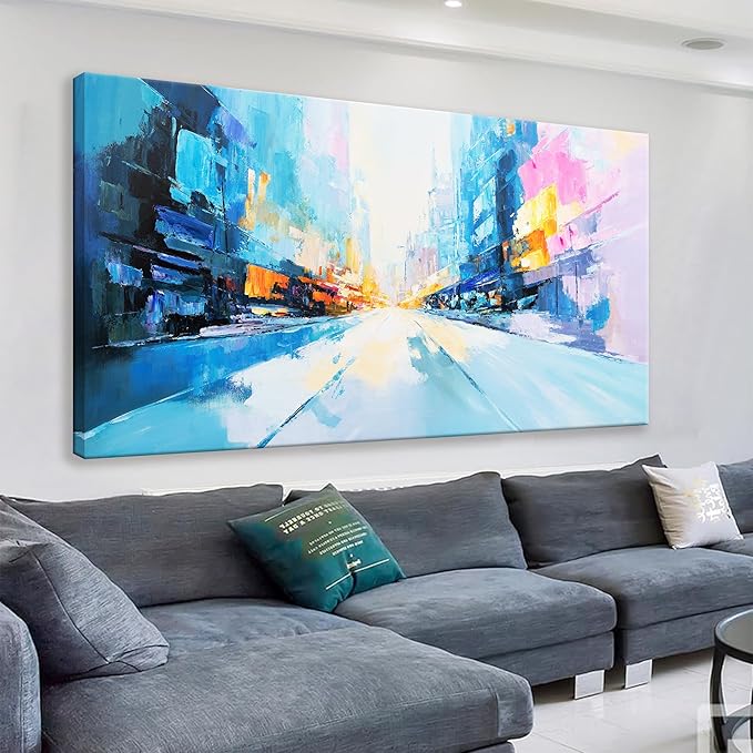 Tsomzxng Canvas Art Wall Decor Modern Minimalist Home Wall Decor Paintings Prints Colorful City Street Scene Wall Art Abstract Wall Art Pictures For Bedroom Kitchen Office Artwork 20"×40"
