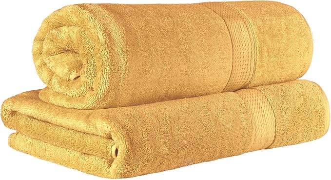 Superior Egyptian Cotton Pile Heavyweight Bath Sheet Set, Oversized Ultra Soft Luxury Towel, Absorbent Heavyweight, Guest Bath, Hotel, Resort, Spa, Pool, Home Bathroom, Shower Basics, Set of 2, Gold
