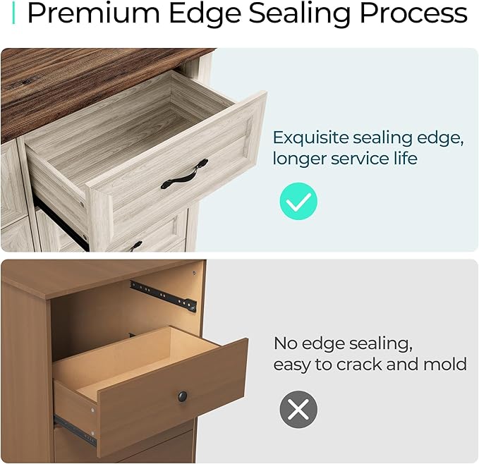 LINSY HOME Farmhouse 8 Drawers Dresser Chests for Bedroom, Wood Dresser Wide Chest of Drawers, Storage Dressers Organizer for Bedroom, Living Room,Hallway, SGS Certified