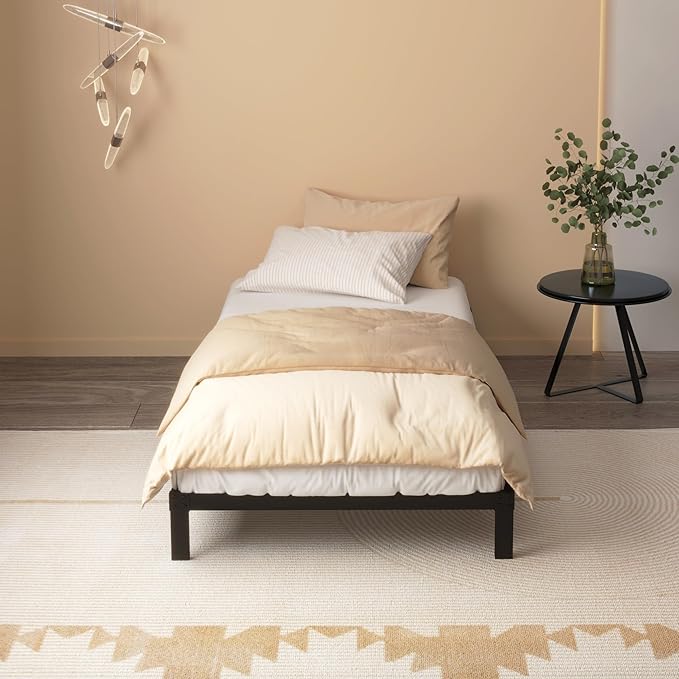 8 Inch Twin Bed Frame No Box Spring Needed, Heavy Duty Metal Platform Bed Frame Twin Size Support Up to 2500 lbs, Easy Assembly, Noise Free, Black