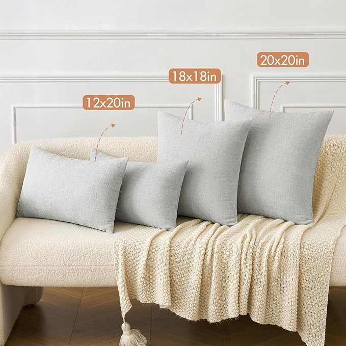 MIULEE Pack of 2 Light Gray Throw Pillow Covers 16x16 Inch Soft Chenille Pillow Covers for Sofa Living Room Couch Solid Dyed Cases