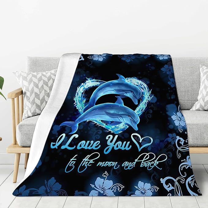 Dolphin Gifts Blanket Dolphin Throw Blankets Bedding Cozy Fleece Flannel Blanket Soft Warm Plush Lightweight Dolphins Decor Blanket for Adults Men Women Boys Girls Teens for Couch Sofa Bed 50"X60"