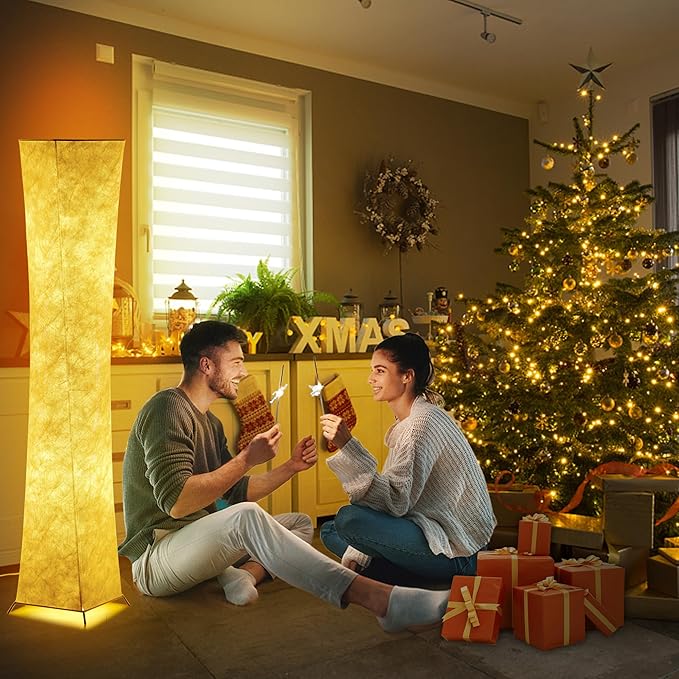 chiphy Floor Lamp, Dimmable 64" Tall Standing Lamp, 3 Levels Adjustable Brightness 12Wx2 LED Bulbs, Column Floor Light White Fabric Shade, Home Decor for Living Room, Bedroom, Kids Room