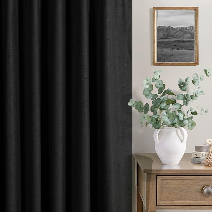 54 Inch Curtains Length 2 Panels Set 100% Blackout Modern Black Out Linen Drapes with White Back Tab Room Darkening Insulated Thermal Short Sundown Solar Curtains for Bedroom Noise Reducing Reduction