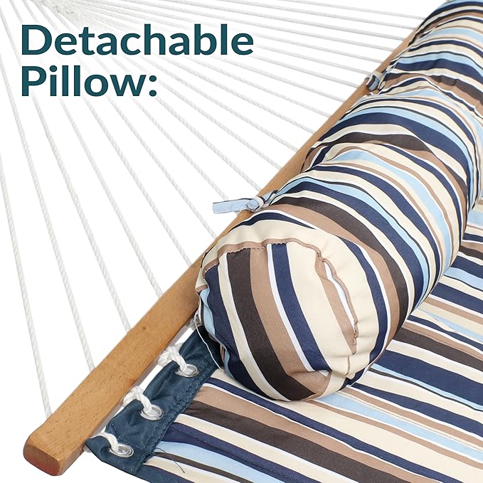 Sunnydaze Quilted Outdoor Hammock with Spreader Bars - Heavy-Duty 450-Pound Capacity Double Hammock for Outside - Ocean Isle