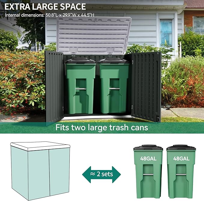 YITAHOME Large Outdoor Horizontal Storage Shed, 47 cu ft Resin Tool Shed w/o Shelf, Waterproof Outdoor Storage with Floor for Trash Cans, Garden Tools, Lawn Mower, Lockable, 4.5x2.8x3.9 ft, Dark Gray