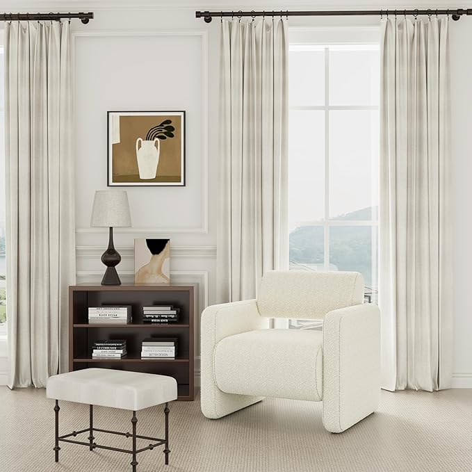 Accent Chair, Modern Armchair, Lamb Fabric Upholstered Comfortable Single Sofa with Backrest for Living Room, Bedroom, Reception Room, Waiting Room, Office (Beige)