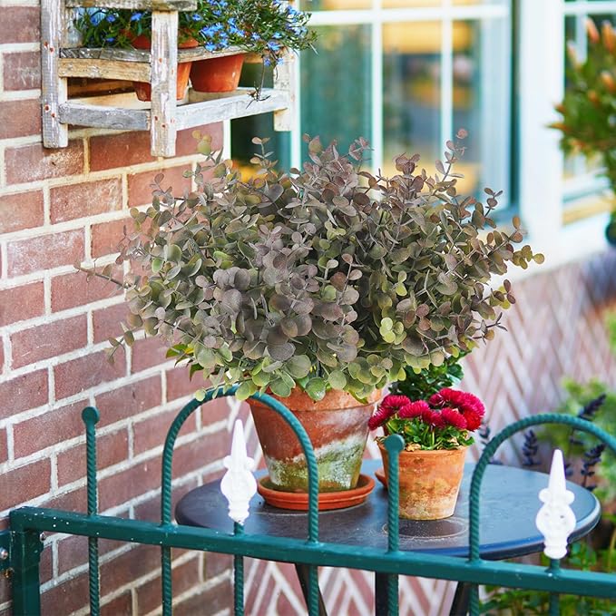 RECUTMS 20 Bundles Artificial Plants Outdoor Faux Plant Eucalyptus Stems Artificial Bushes Boxwood Bushes for Farmhouse Bathroom Office Vase Centerpiece Indoor Outdoor Decor(Dusty Purple)