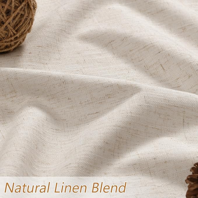 Guken Beige Cream Linen Blackout Curtains 100 Inch Length 2 Panels Set for Living Room Bedroom Back Tab Thermal Insulated 100% Black Out Linen Drapes Room Darkening Window Curtains 100 Inches Long