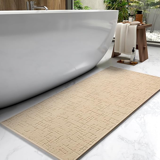 AMOAMI-Bath Mat-Absorbent Quick Dry Bathroom Floor Mats-Washable Rubber Backing Bath Mats for Bathroom Rugs Fit Under Door-Bath Rug for in Front of Sink Bathtub Shower Room, Camel 24''x70''
