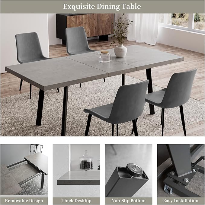 47.2"- 62.9" Extendable Dining Table Set for 6, Modern Kitchen Table with 6 Dining Chairs for 4-6 Person, Thickened Expandable Wooden Table with Steel Legs for Dining Room, Kitchen