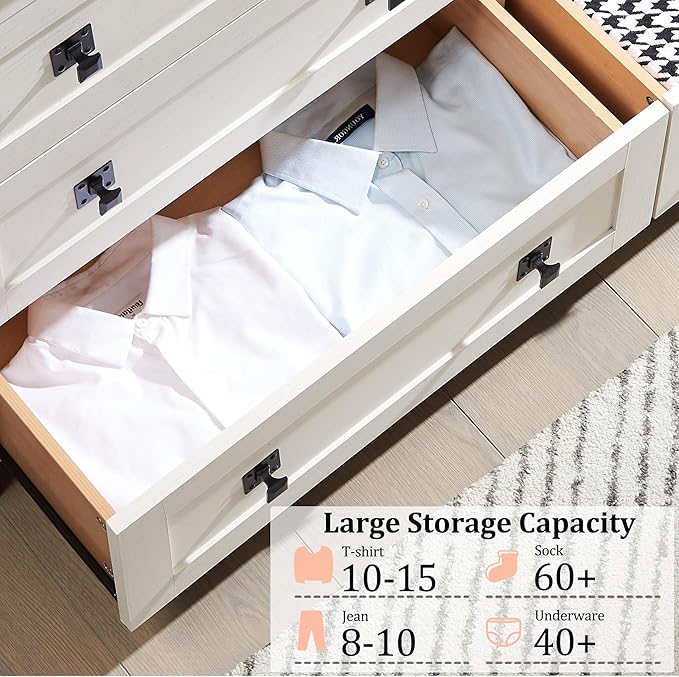 RedLemon Farmhouse 8 Drawer Dresser for Bedroom, 54 Inch Wide Rustic Wood Dresser TV Stand, Dresser Chest of Drawers for Closet, Living Room, Hallway, Antique White