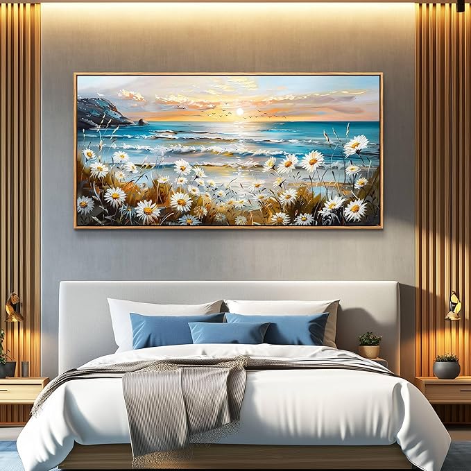 PHAOHUAXM Wall Decor For Living Room Large Canvas Wall Art Flowers Farmhouse Bedroom Wall Painting Office Marine Landscape Painting Print Modern Home Decoration Frames Artwork Easy Hanging 30x60 In