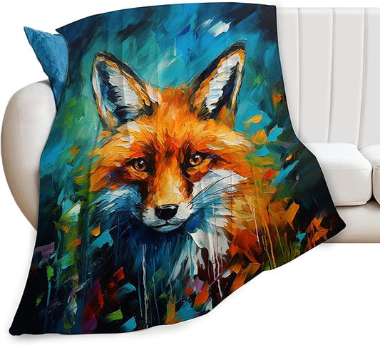 Fox Blanket Banksy Throw Blankets Foxes Stuff Gifts for Men Women Boys Girls Adults Fleece Flannel Blanket Plush Bedding for Couch Sofa Bed Room Decor 60"X80"