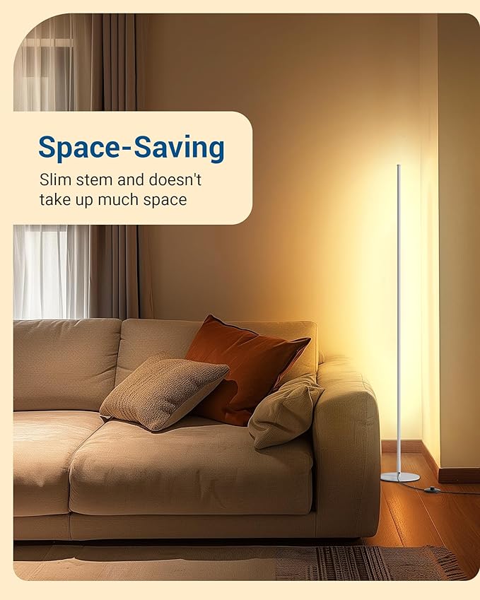 DEWENWILS Floor Lamps for Living Room, Set of 2 LED Corner Light Works with Foot Switch, 1100 LM Dimmable Floor Lamp with 3000K Warm White, 57.5" Standing Lamp for Living Room, Bedroom, Office (White)