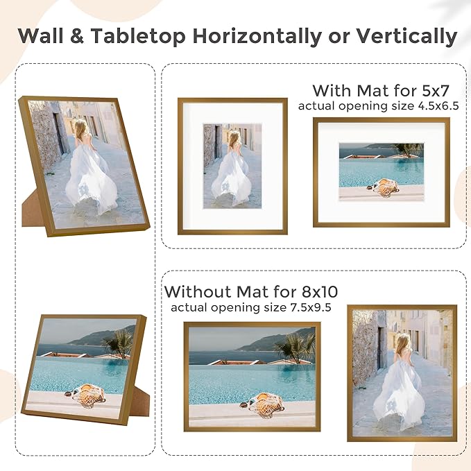 8x10 Picture Frame - Metal Frame With Mat 5x7 | 8 x 10 Aluminum Photo Frame | Plexiglass And Hanging Hardware Included | Black 8x10 Picture Frame | Bronze