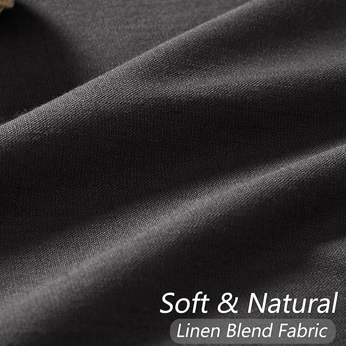 Guken Black Linen Blackout Curtains 96 Inch Length 2 Panels Set for Living Room Bedroom Back Tab Thermal Insulated 100% Black Out Linen Drapes Room Darkening Window Curtains 96 Inches Long